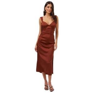 ASTR the label ALVA RUCHED LACE TRIM MIDI DRESS in rust color size M NWOT